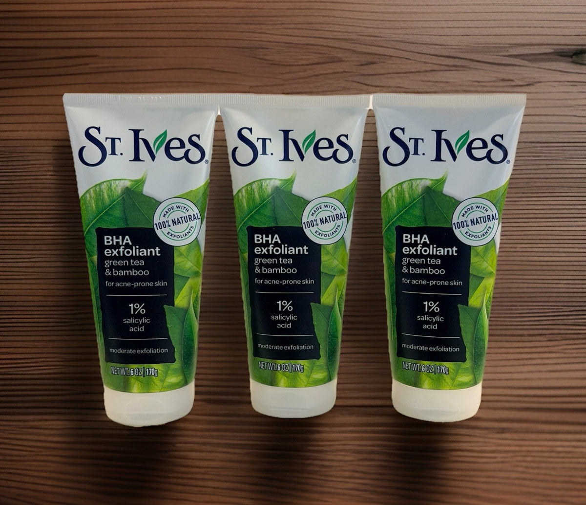 3 Pack St. Ives BHA Green Tea & Bamboo Blackhead Clearing Face Scrub.