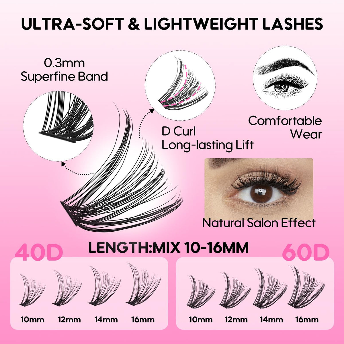 DIY Lash Extension Kit 240PCS 40D+60D Clusters, Glue & Tweezers - Beginner Friendly