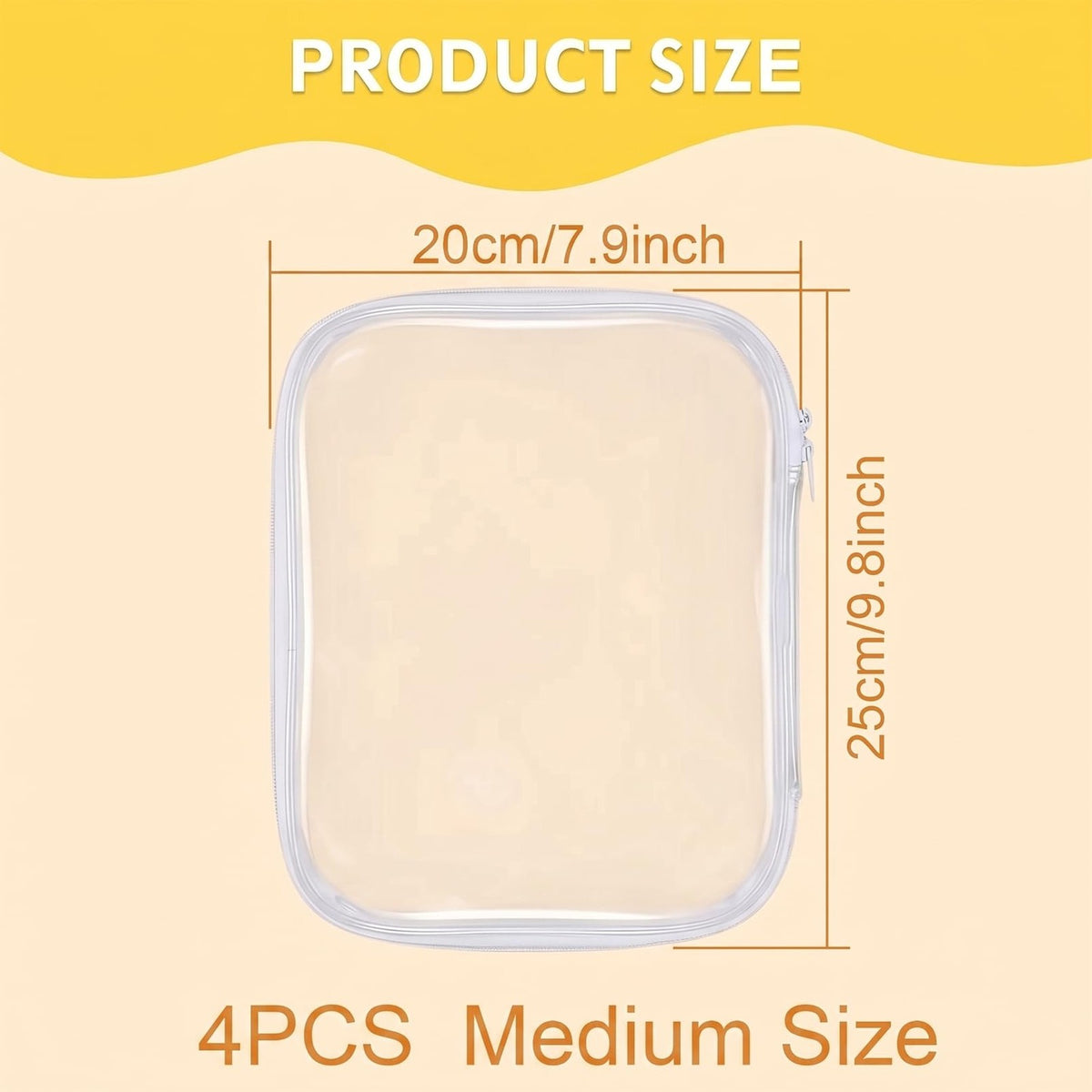 4 Pack Clear Hard Shell Zipper Cosmetic & Travel Organizer Bags 9.8x7.9 Inch