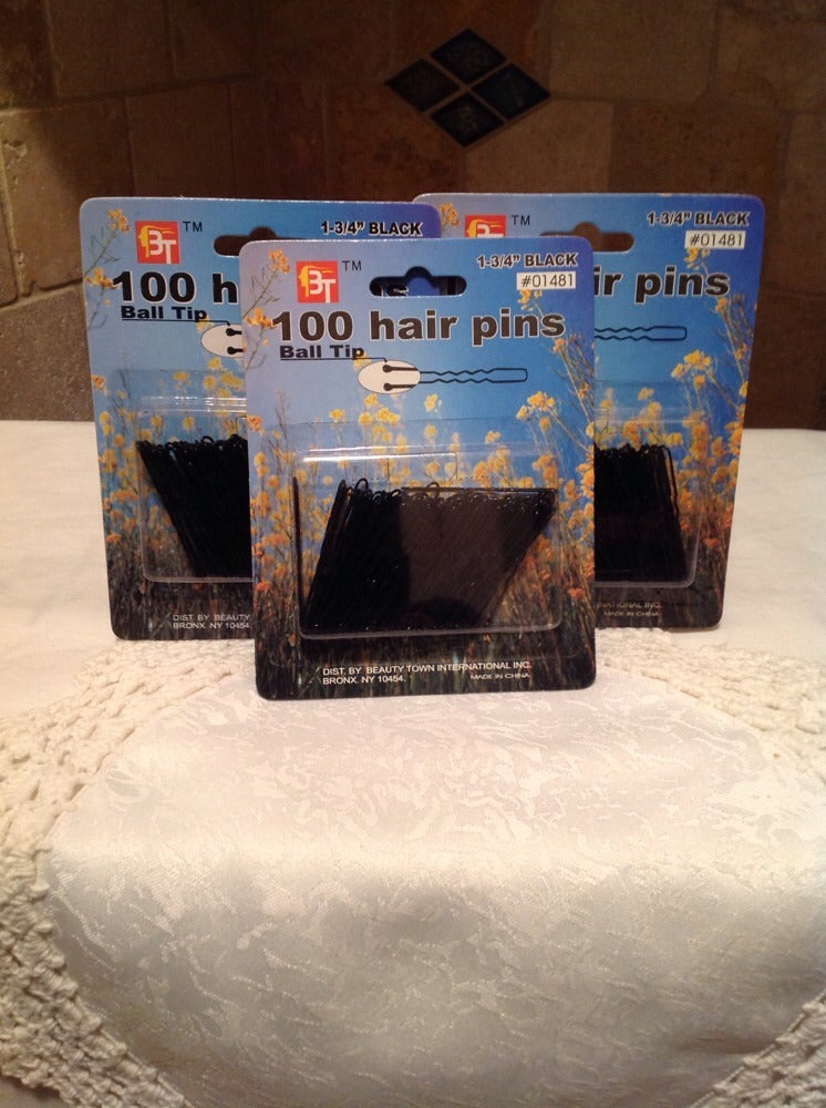 BEAUTY TOWN 3 Packs Of 100 Hair Pins, 1 3/4" Crimped, Ball Tipped -