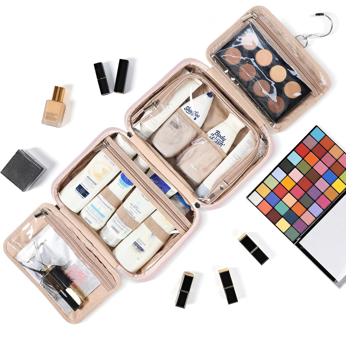 Travel Toiletry Bag for Women - Hanging Makeup Organizer with Spacious Compartments