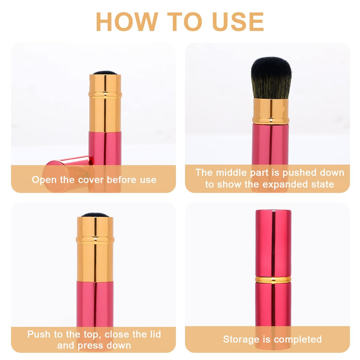 Retractable Makeup Brush Set - 2pcs Portable Kabuki Brushes Black