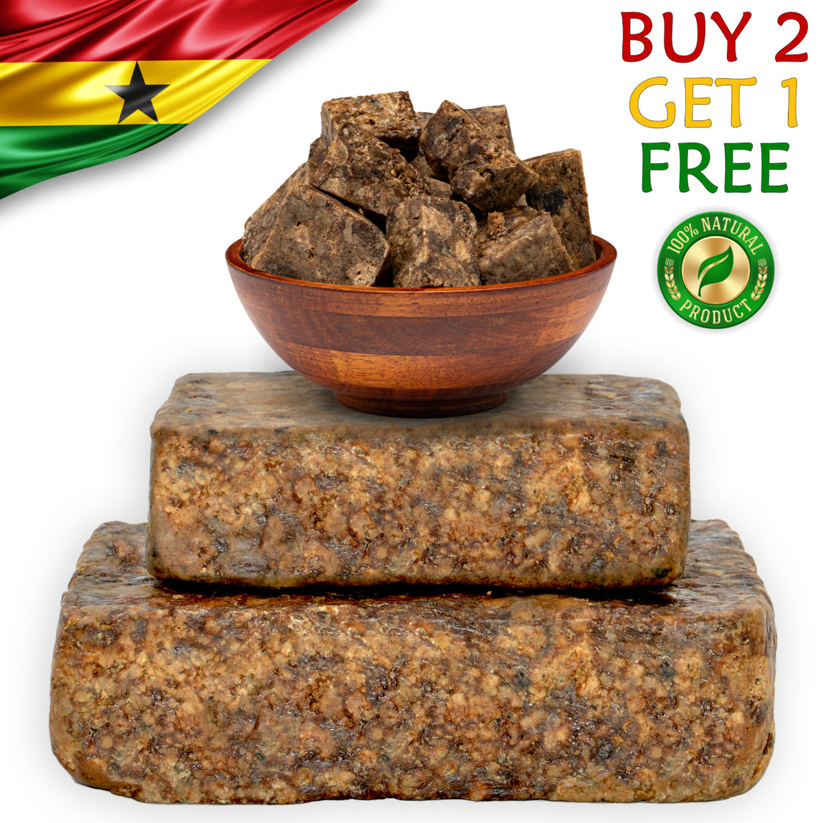African Black Soap Bar 1 lb. Pure Natural Organic Ghana Skin & Hair Care