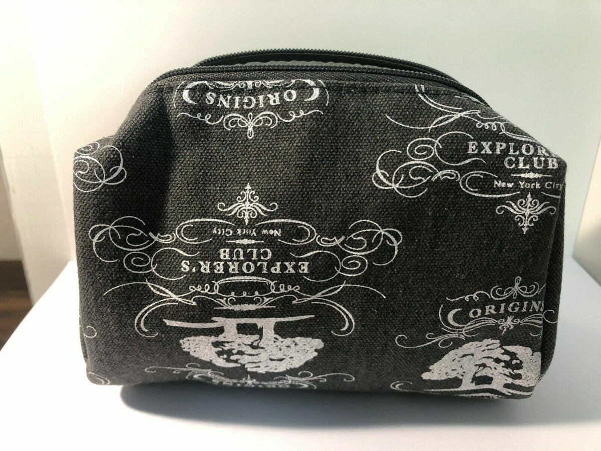 Origins Gray Canvas Makeup Bag with Zip Closure - Explorer's Club Case