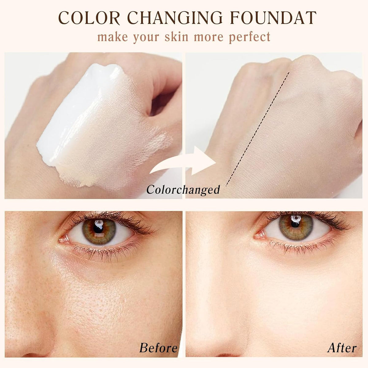 Color Changing Foundation SPF 50+ Longwear Waterproof Hydrating Makeup