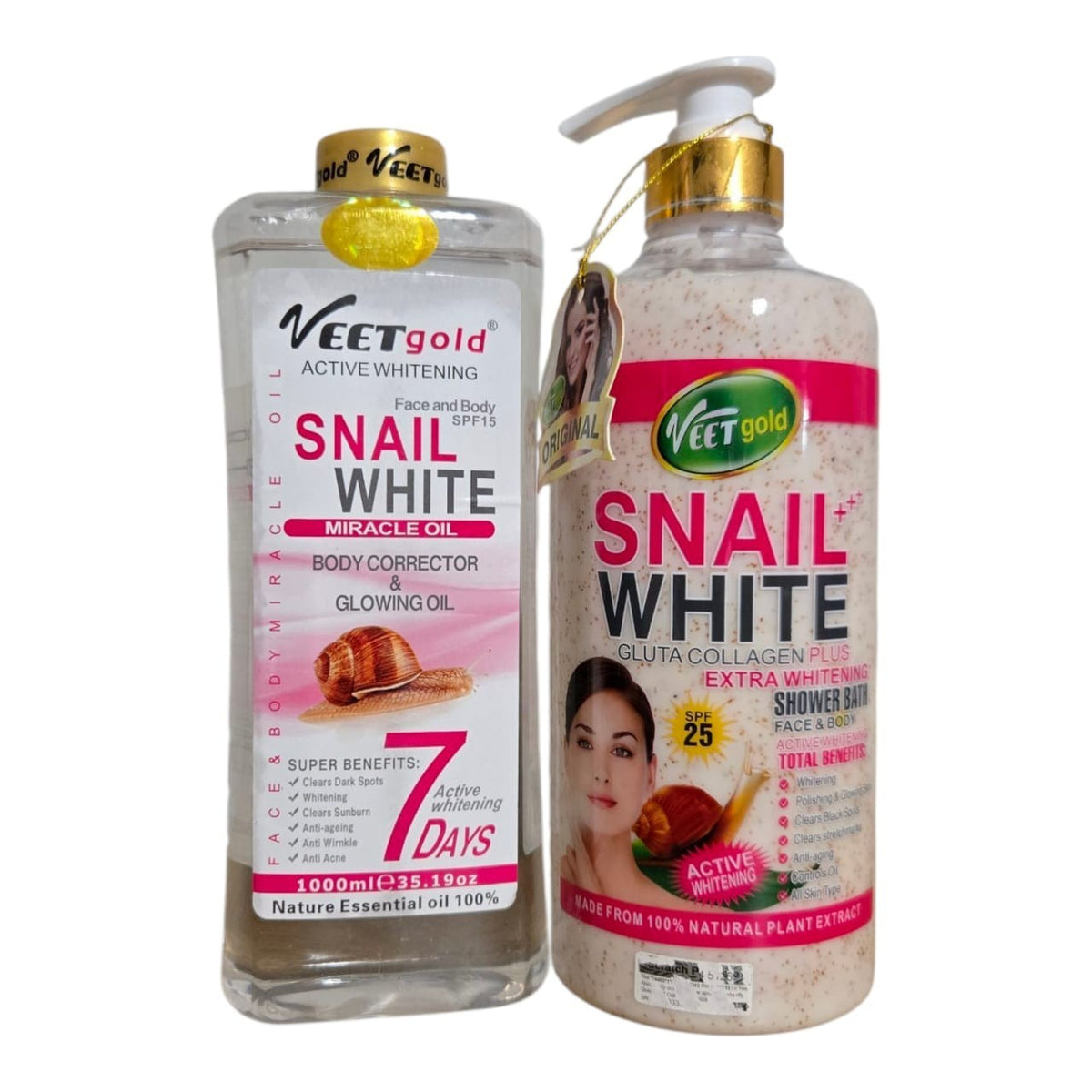 Veet Gold Snail White Corrector & Glowing Face & Body Oil 1000ml SPF 15 + Collagen Shower Gel