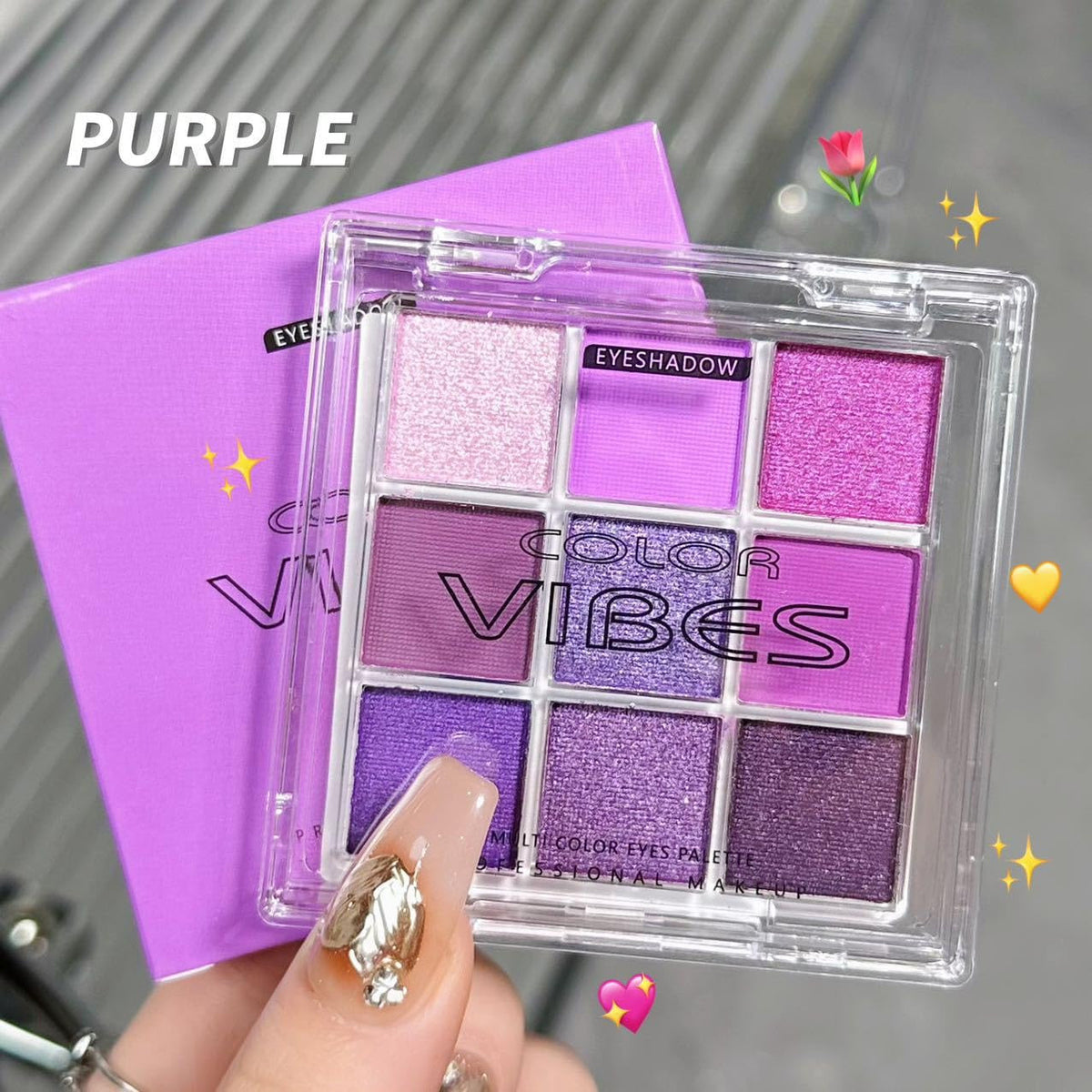 9 Colors Eyeshadow Palette - Purple Monochrome Makeup for Festivals & Holidays