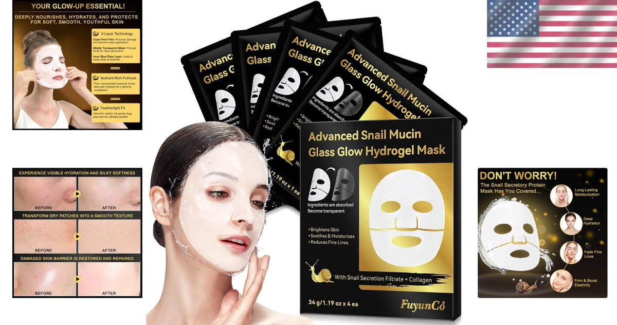Hydrating Snail Mucin Hydrogel Face Mask Pack of 4 - Anti-Aging & Moisturizing