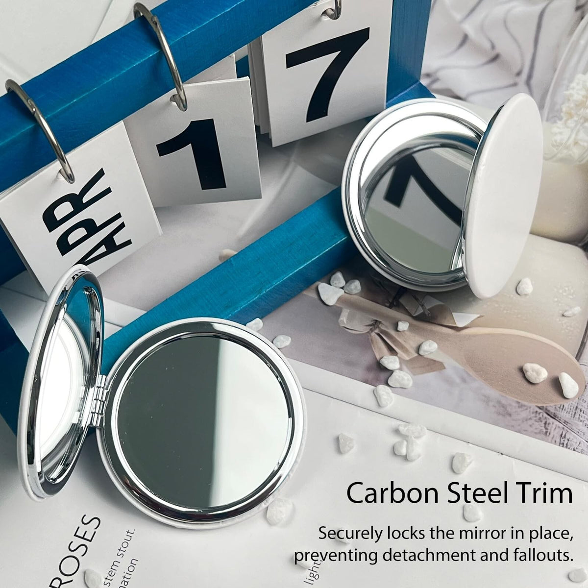 Double-Sided Compact Mirror with PU Leather Cover - 1X/2X Magnification, 2 Pack