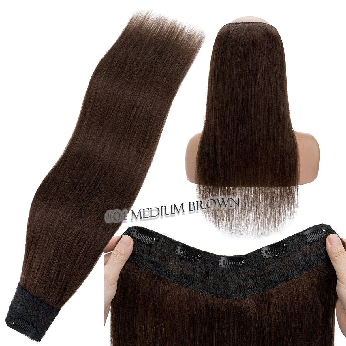 V-Shape Clip-In Human Hair Extensions Half Head - Remy Straight Hair