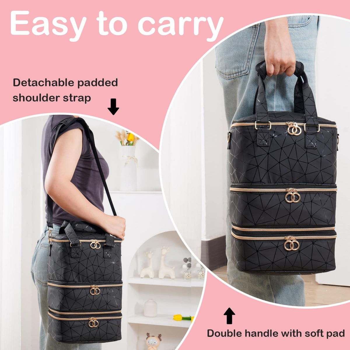 Large Nail Polish Organizer with 3 Layers, Travel Storage Bag for Manicure Supplies