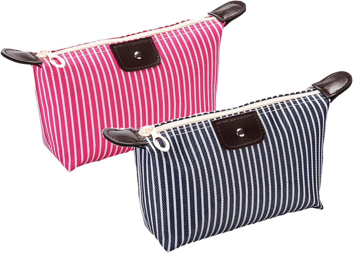 Travel Makeup Bag Set - Preppy Nylon Cosmetic & Toiletry Organizer