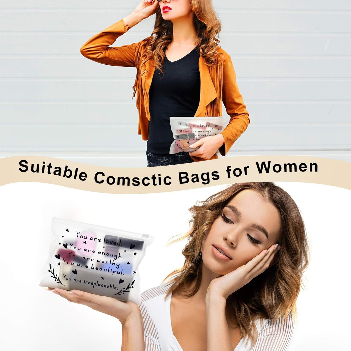 Inspirational Makeup Bags Set - 60 EVA Cosmetic Pouches for Women & Gifts