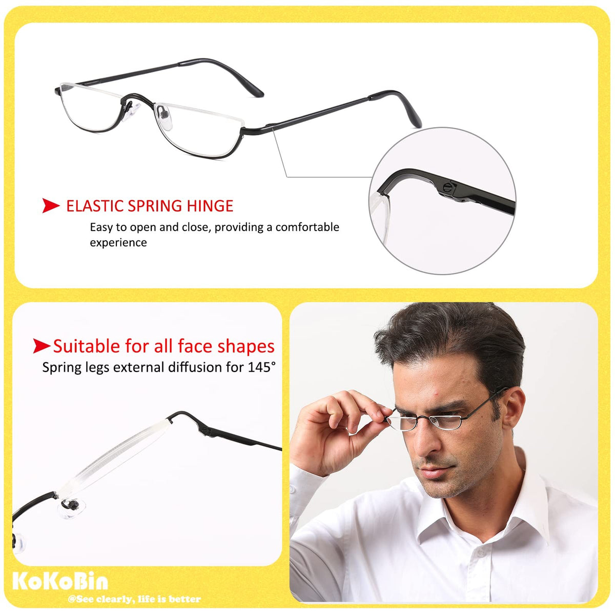 Half Reading Glasses 2 Pairs - Stylish Black & Gunmetal Reading Eyewear