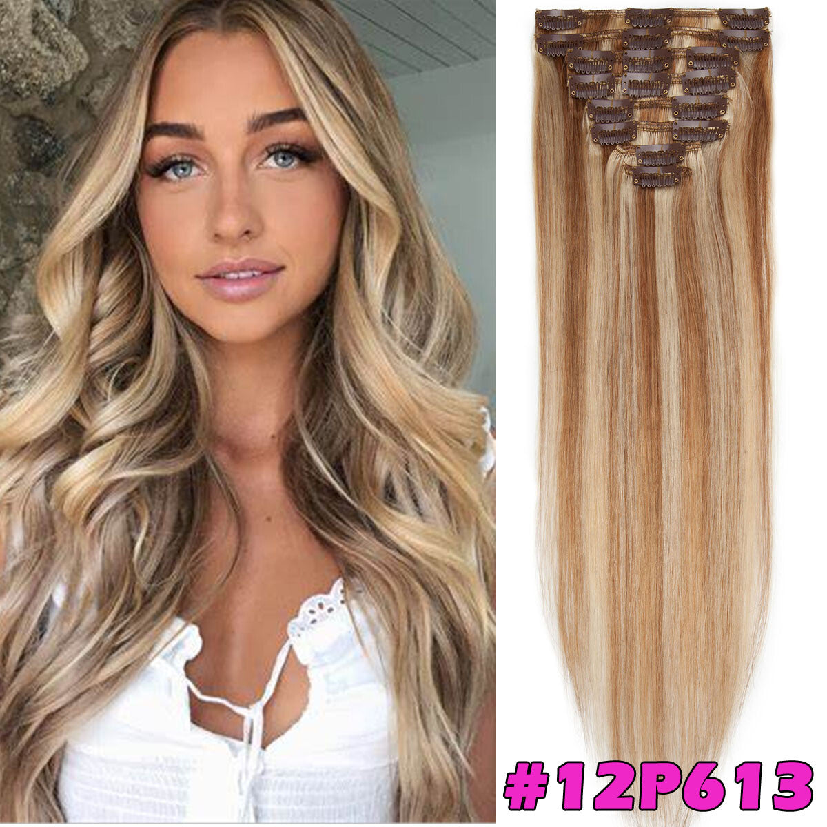 Seamless Clip-In Human Hair Extensions - Full Head Remy Hair Wefts
