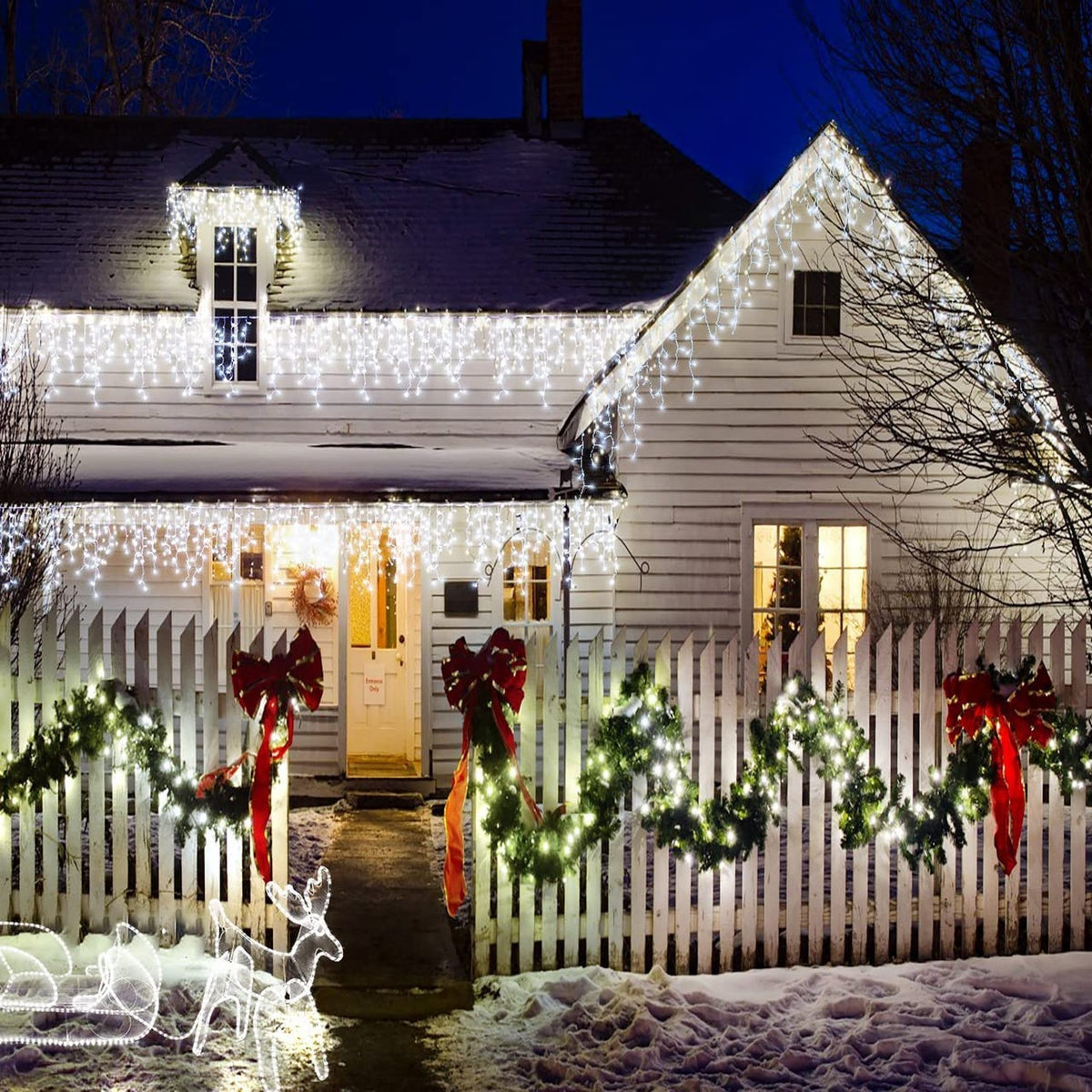 White Christmas Icicle Lights 300 LED 33FT Waterproof String Curtain Lights