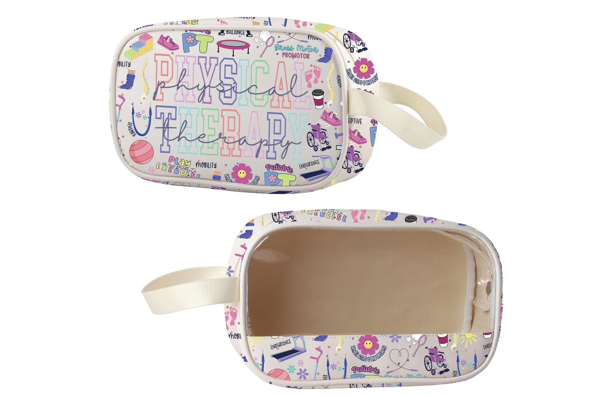 Clear Makeup Bag with Marble Print - Large Capacity Zippered Cosmetic Organizer