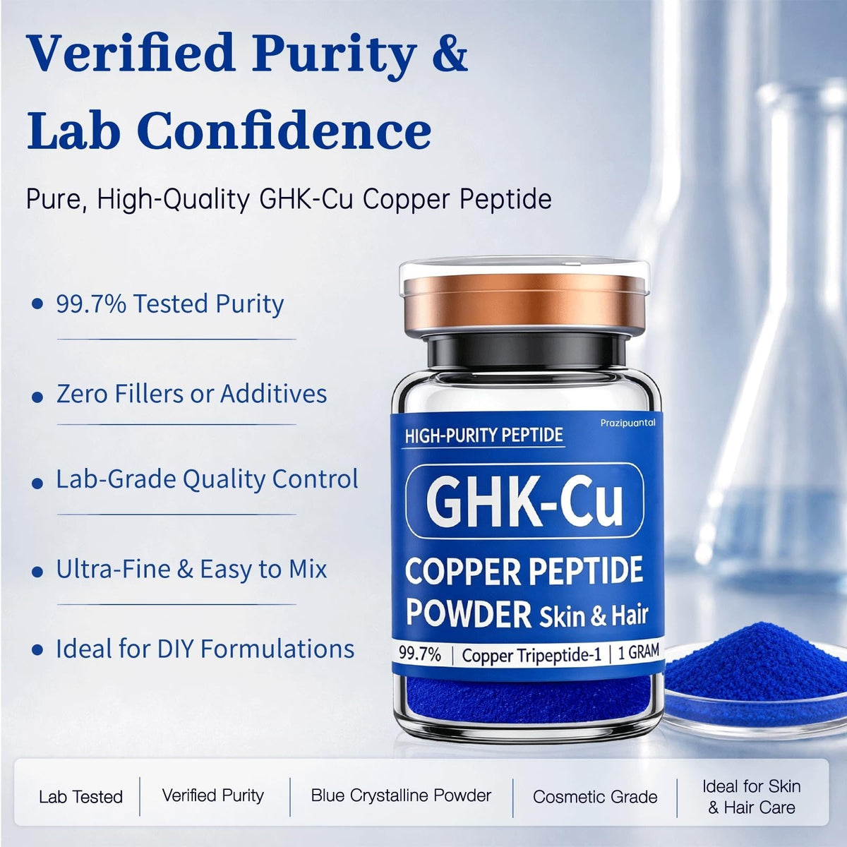 Pure Copper Peptide Powder for Skincare & Hair Care - 99.7% Cobalt Blue