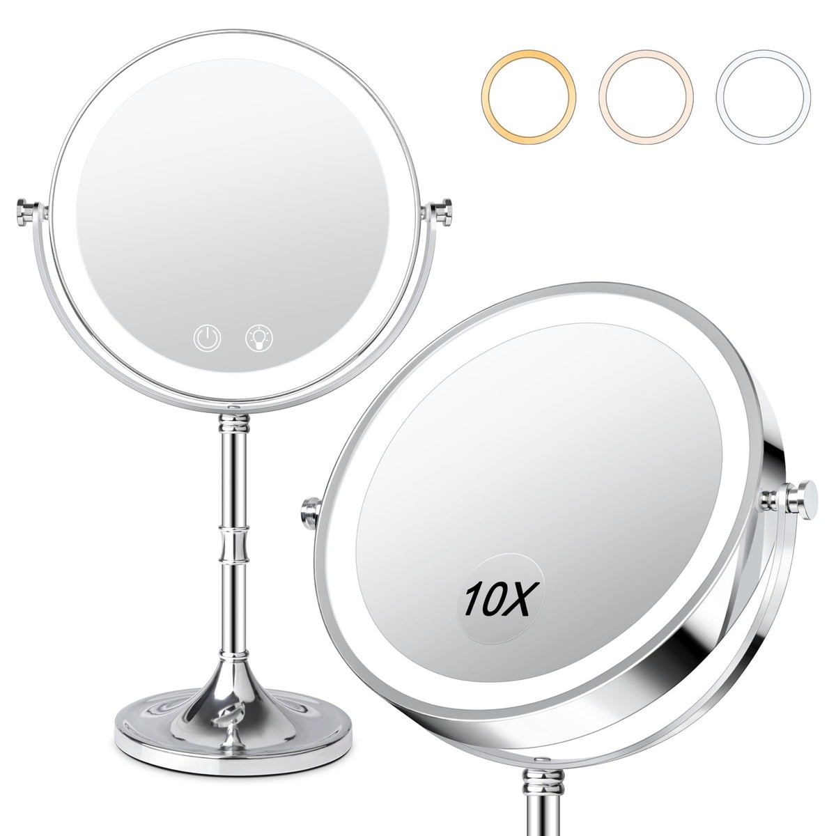 Rechargeable Double Sided Vanity Mirror with Lights 1x/10x Magnification