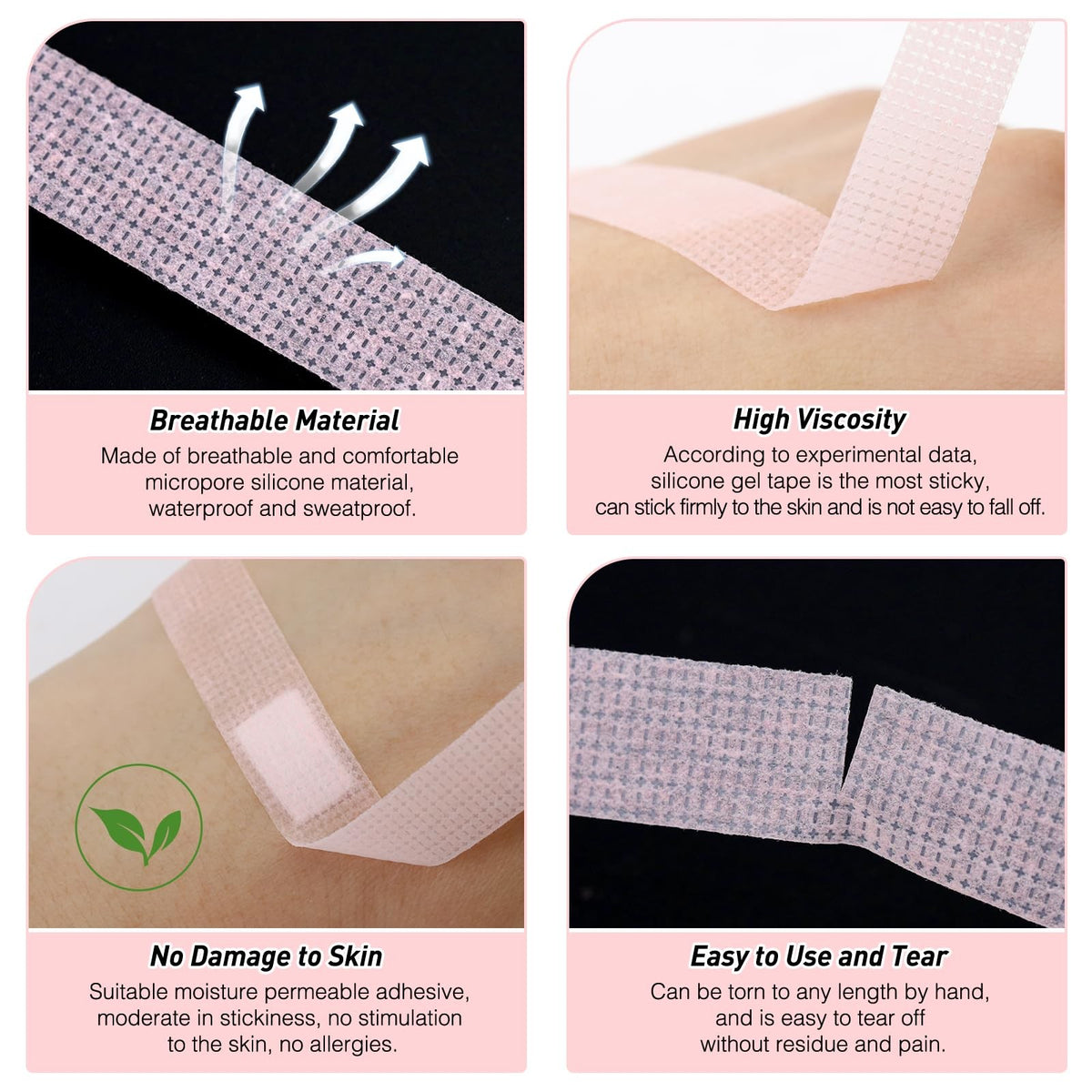 Silicone Lash Extension Tape Roll Set - Hypoallergenic, Waterproof, 140 Inches - Pink, Blue, Green