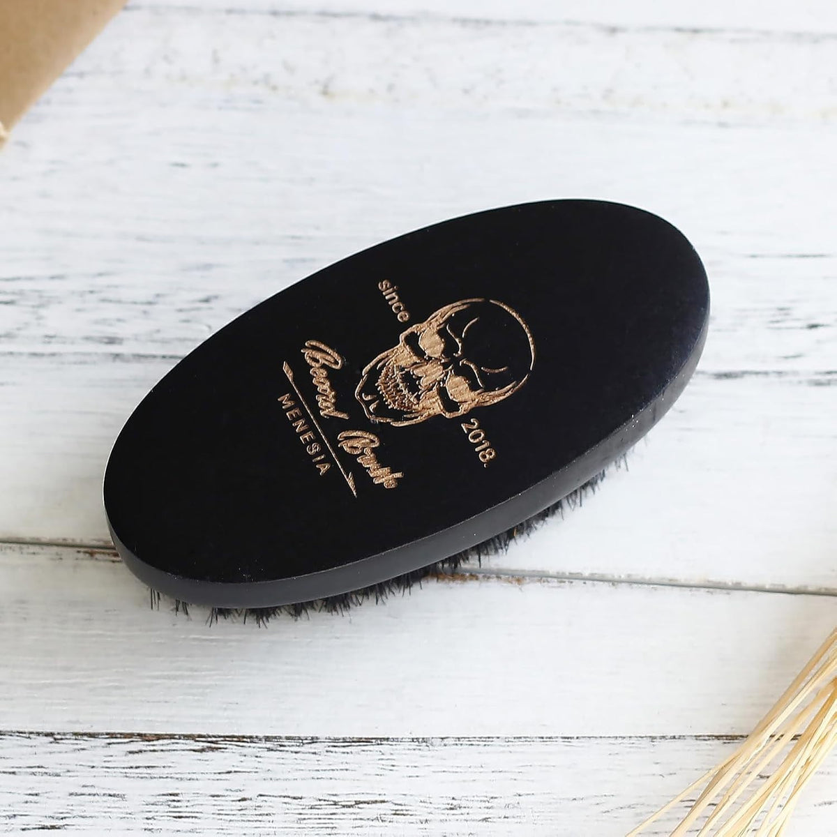 Black Boar Bristle Beard Brush - Natural Grooming Tool for Men