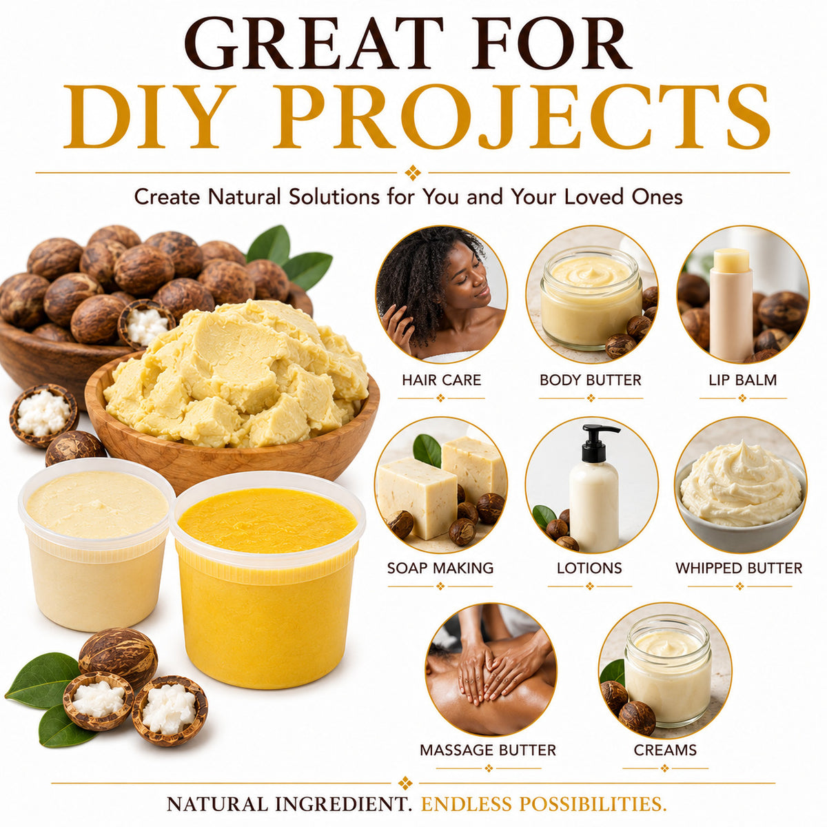 African Shea Butter Yellow 8 oz Raw Unrefined Grade A Natural Product