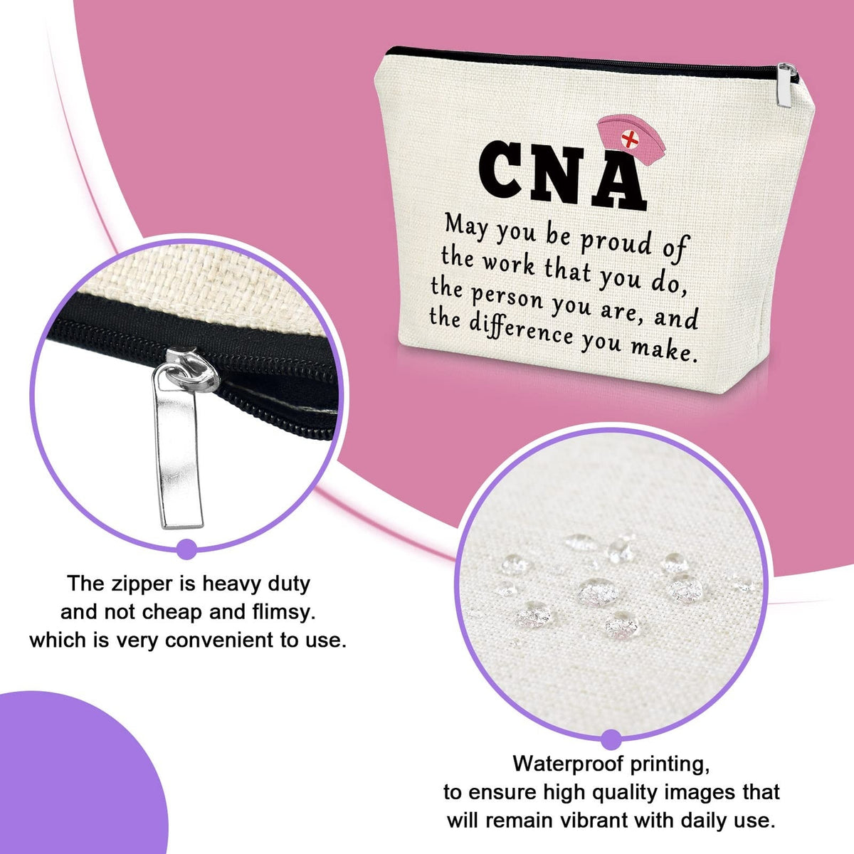 Makeup Bag for Nurses CNA Appreciation Gifts Women Travel Cosmetic Case