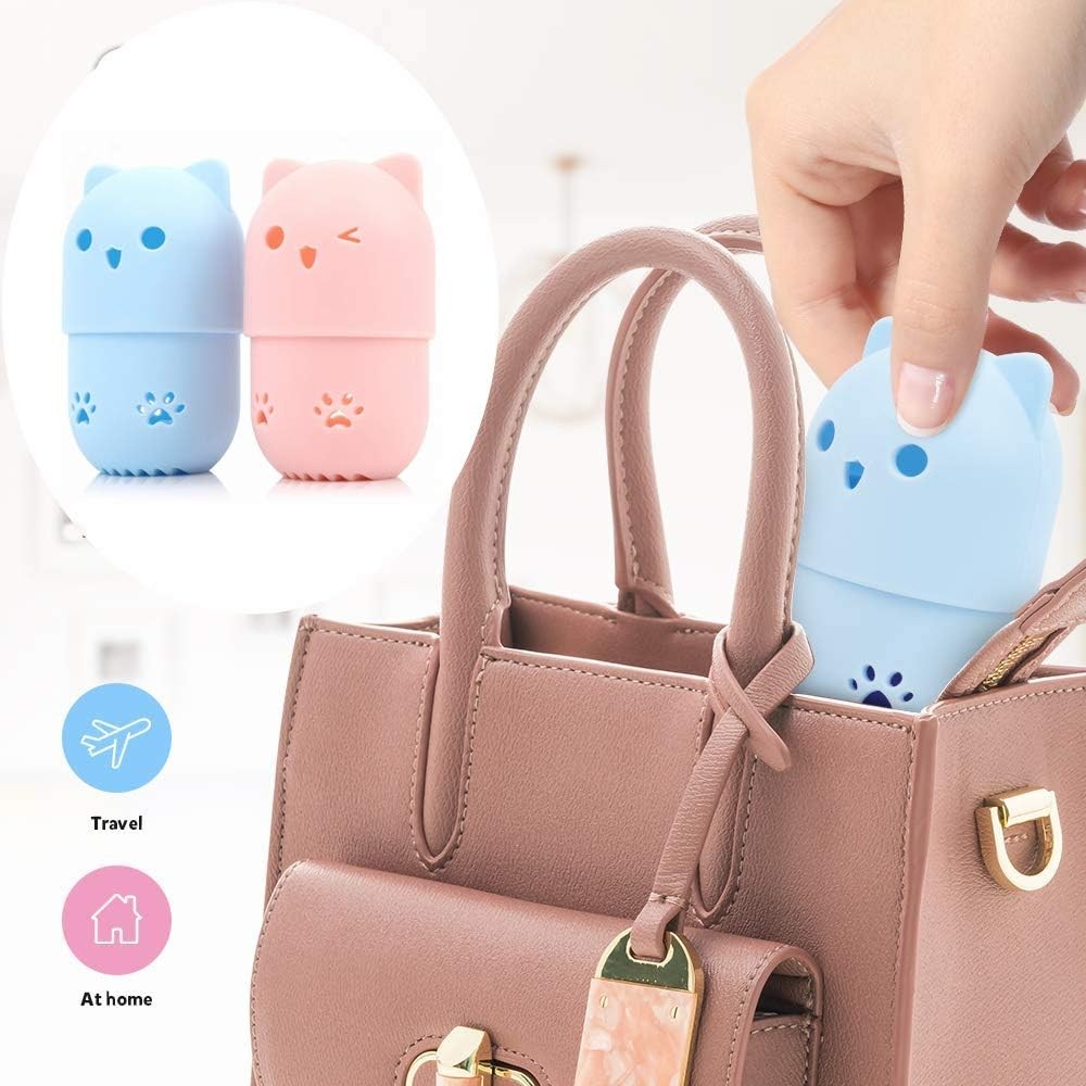 2 Pcs Makeup Blender Holder and Travel Case Silicone Cosmetic Sponge Organizer