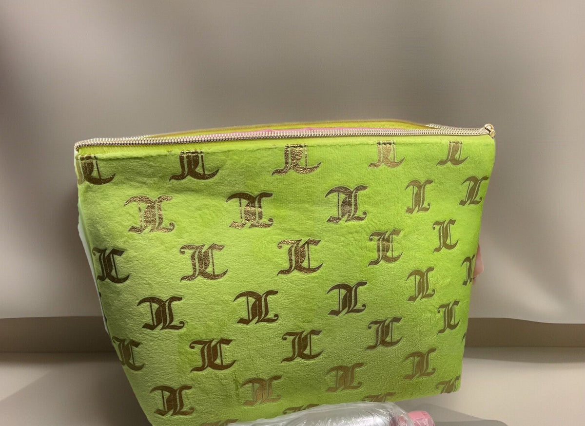 Neon Green Travel Cosmetic Bag with Gold Logo - Juicy Couture Velour