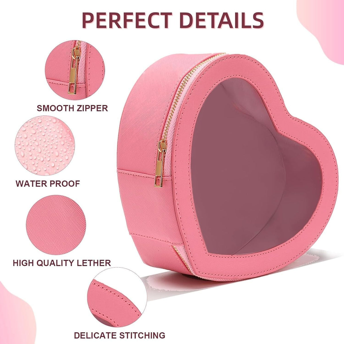 Pink Heart Makeup Bag - Heart-Shaped Cosmetic Organizer for Travel & Gift