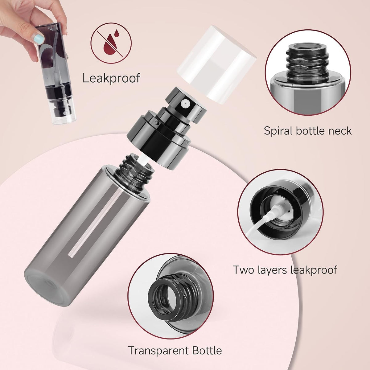 2.7oz Refillable Travel Spray Bottles Set - Portable Fine Mist Containers