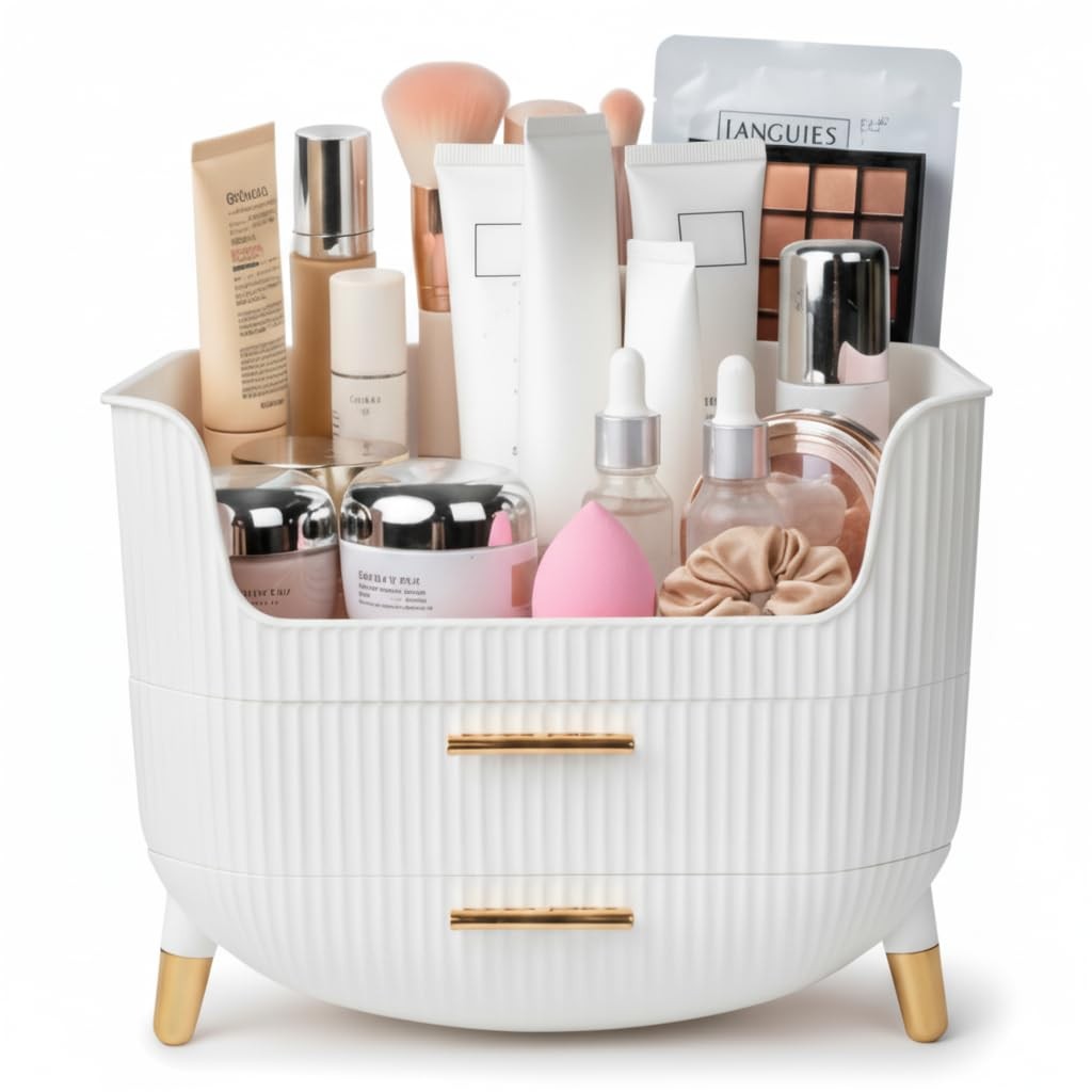 Makeup Organizer with Drawers - Skincare Storage Box for Vanity, White