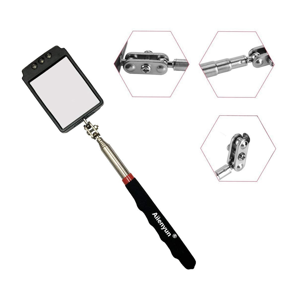 Telescopic Inspection Mirror with LED Light 360° Rotating Automotive Tool