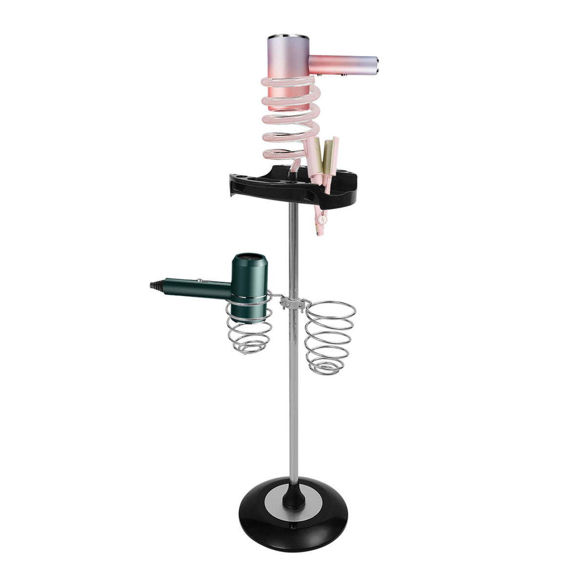 Hair Dryer Stand with Tray and Spiral Holder - Durable Acrylic and Metal Organizer