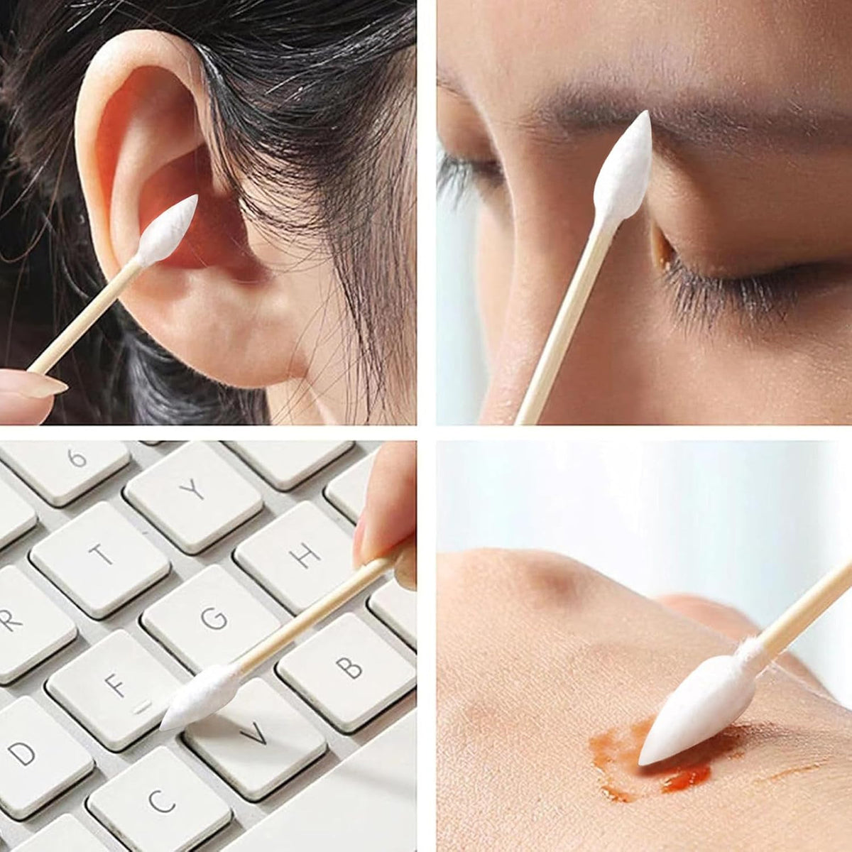 200PCS Biodegradable Cotton Swabs with Bamboo Sticks for Makeup & Cleaning