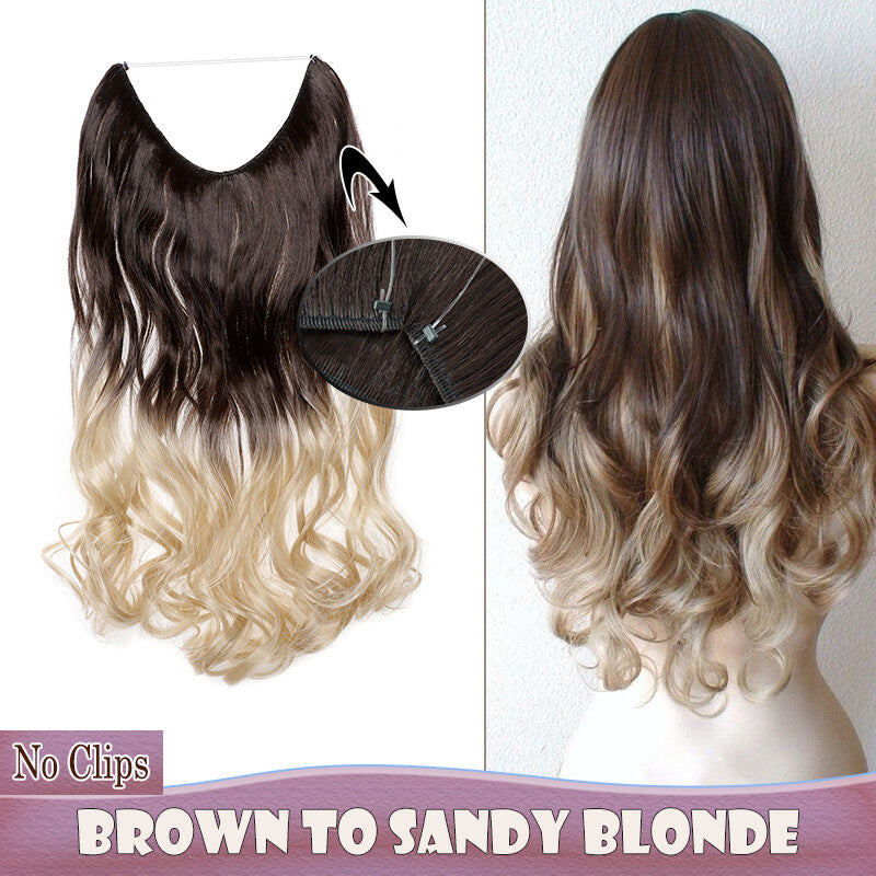 Invisible Wire Clip-In Hair Extensions with Clips & Replacement Wires - Natural & Wavy, 20/24 Inch