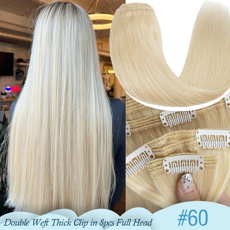 Thick Double Weft Clip-In Human Hair Extensions Full Head 150-170g
