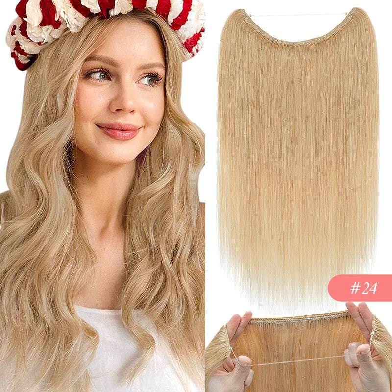 Thick Clip-In Remy Human Hair Extensions Headband Hairpiece & Ring