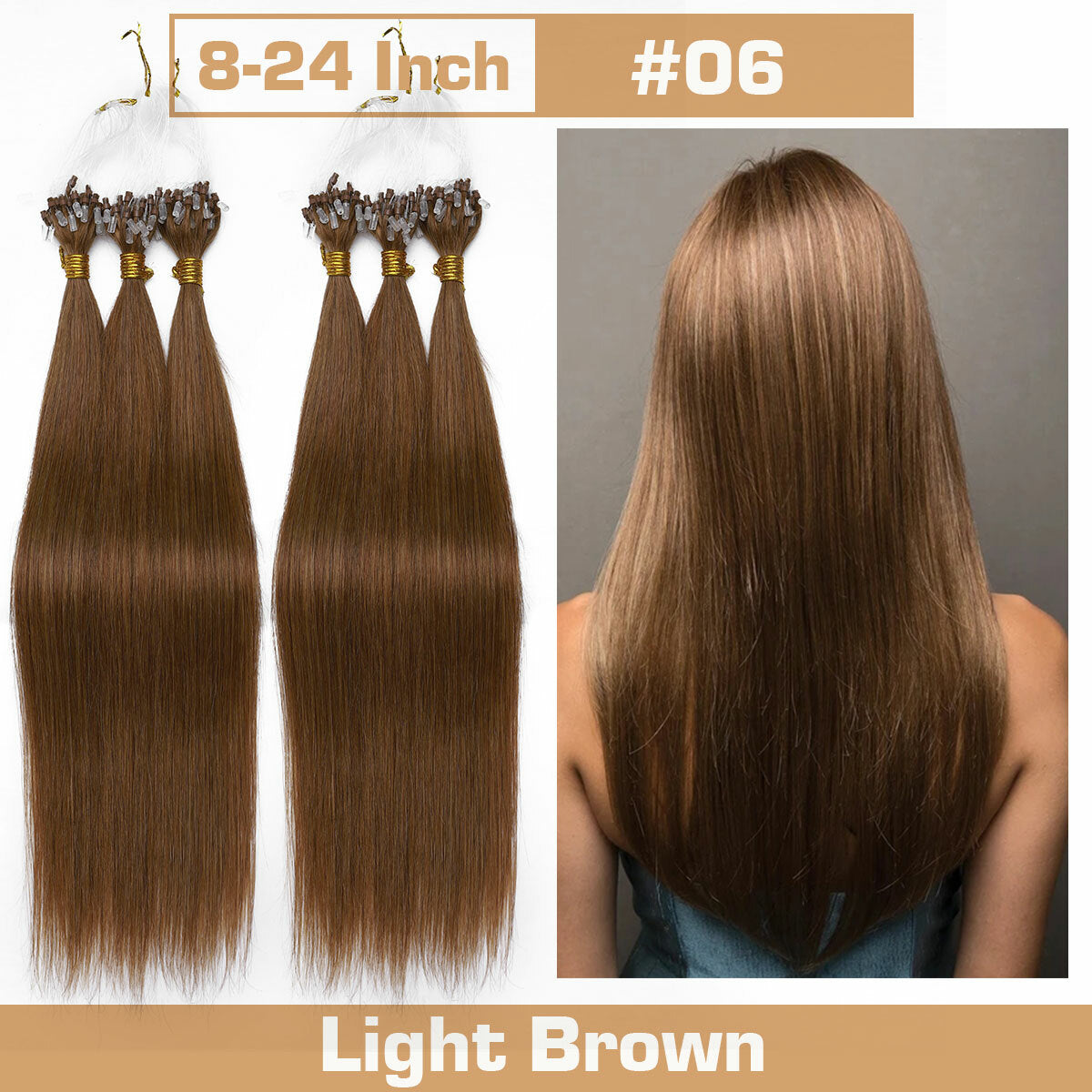 Thick Micro Loop Human Hair Extensions - Remy 100% Human Hair, Nano Beads, Multiple Lengths & Colors