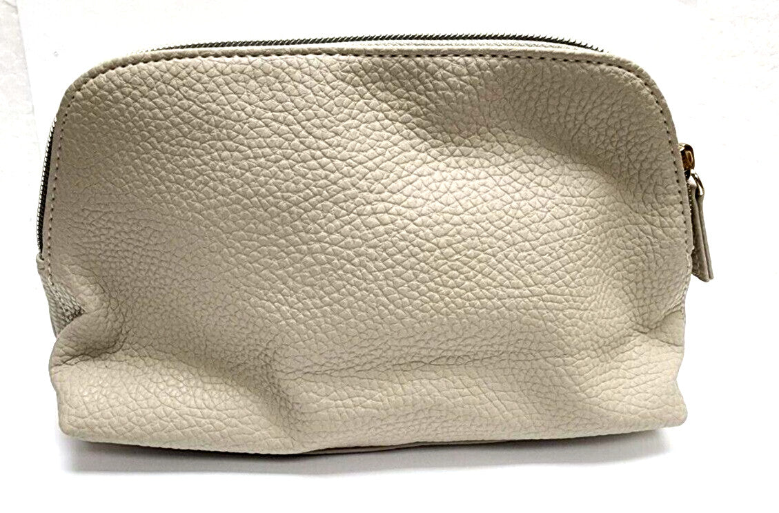 Small Makeup Bag - Muted Beige Faux Leather Cosmetic Organizer