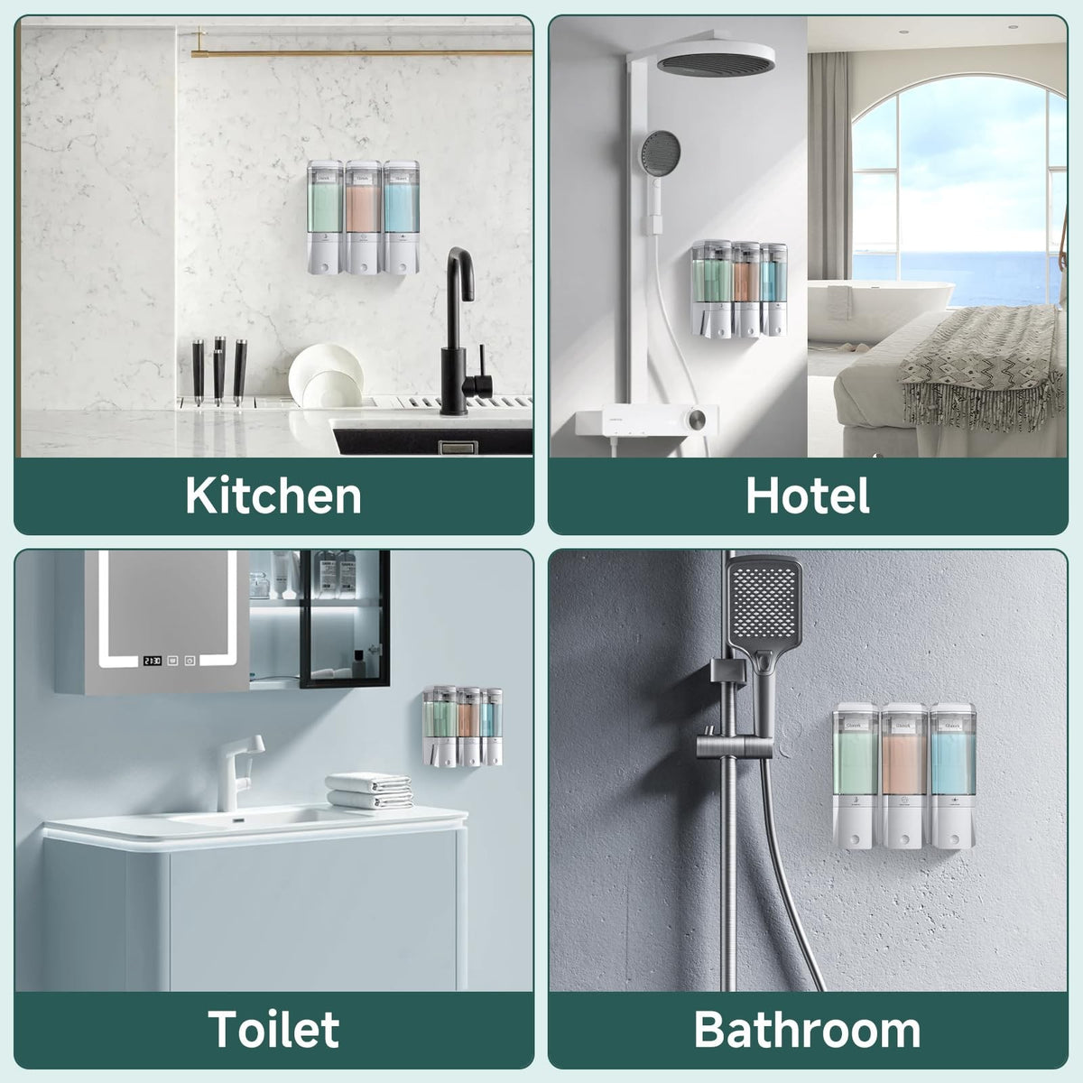 Shampoo and Conditioner Dispenser 3 Chamber No Drill Shower Soap Wall