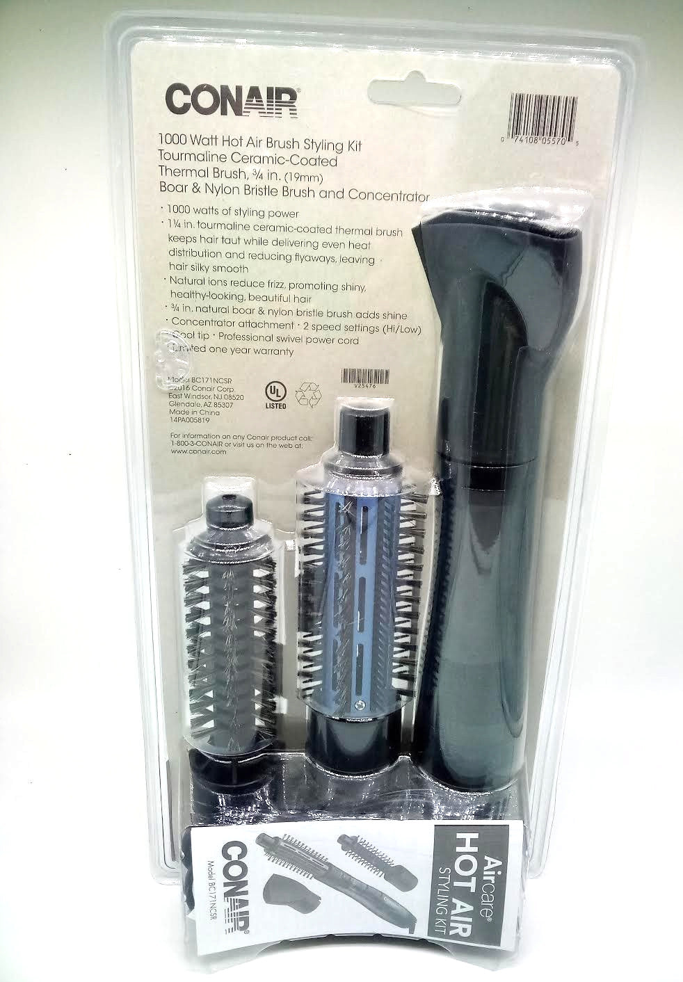 Hair Styling Curling Iron Kit 3-in-1 Hot Air 1000W Tourmaline Ceramic 3/4 & 1 1/4 Inch