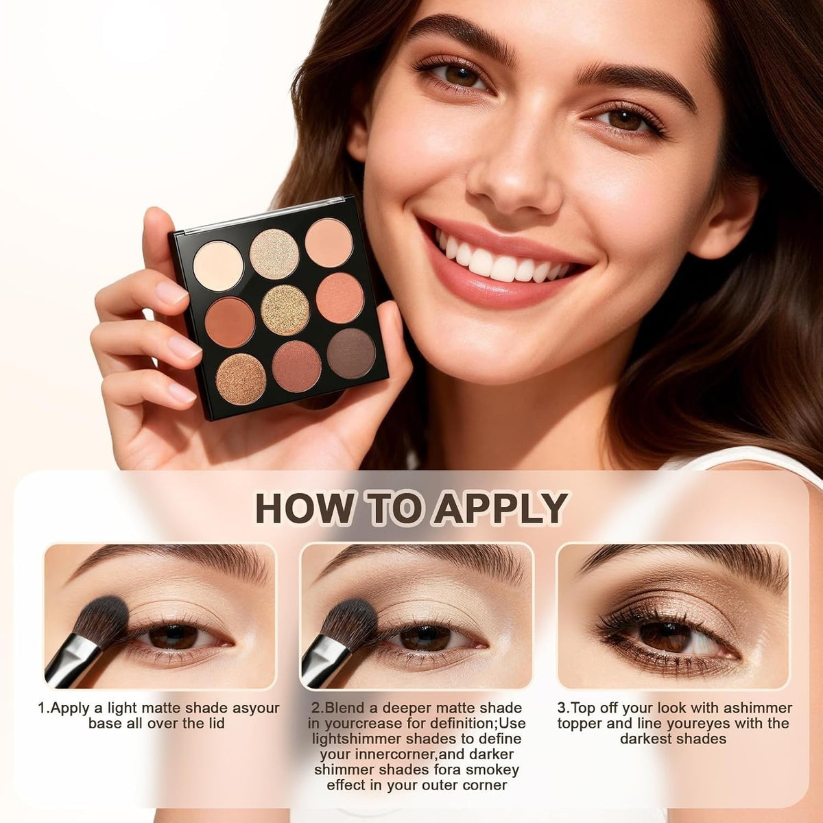 Neutral Eyeshadow Palette with 9 Colors - Long-Lasting, Natural & Shimmer Finishes