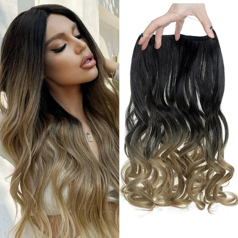 Invisible Wire Hair Extensions - Natural Synthetic Length & Body Wavy or Straight