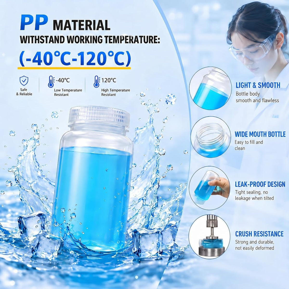 8.4 oz Wide Mouth Lab Reagent Bottle - Clear Polypropylene Chemical Storage
