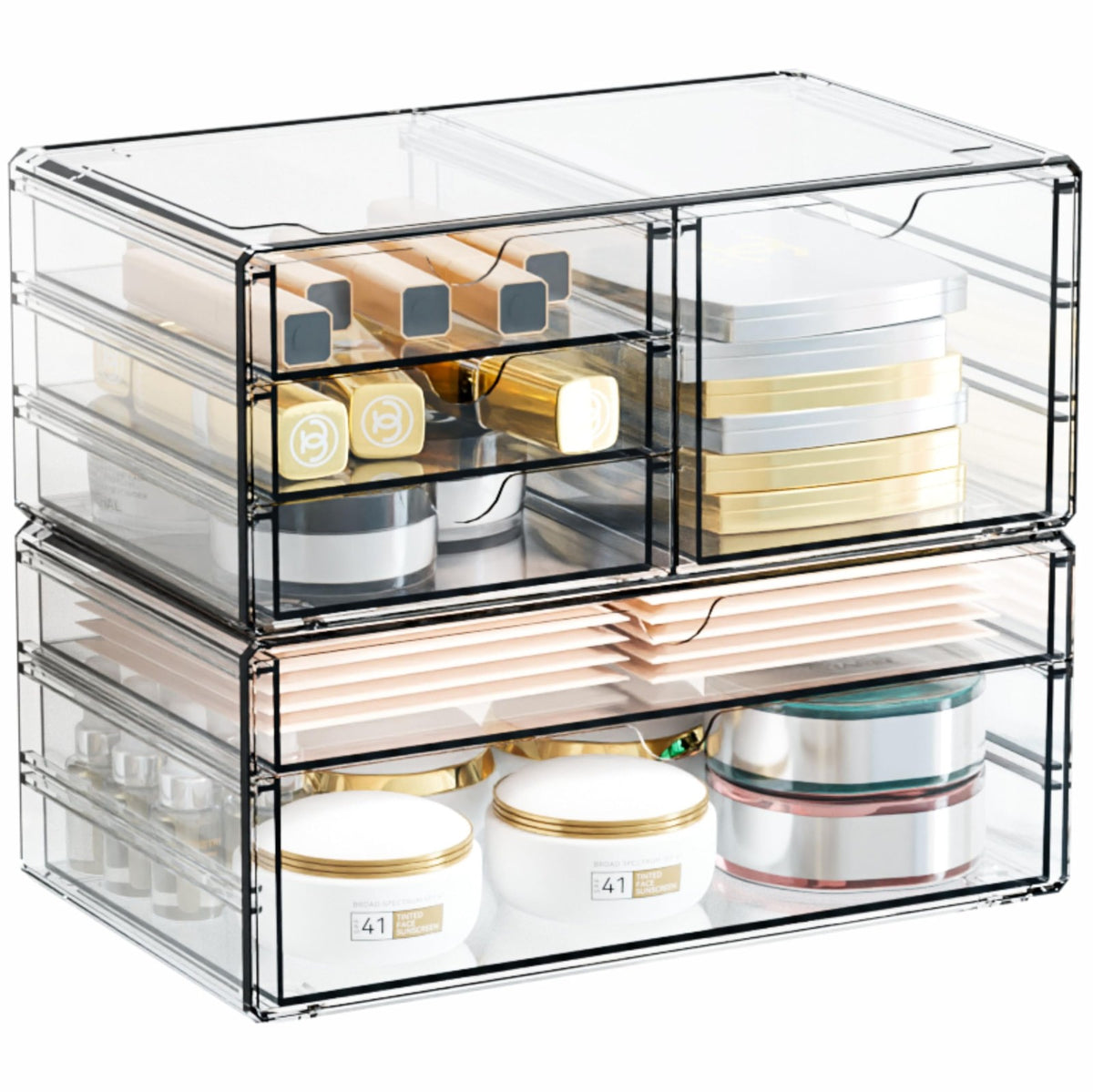 Large Clear Acrylic Drawer Organizer 6-Drawer Stackable Storage Bins