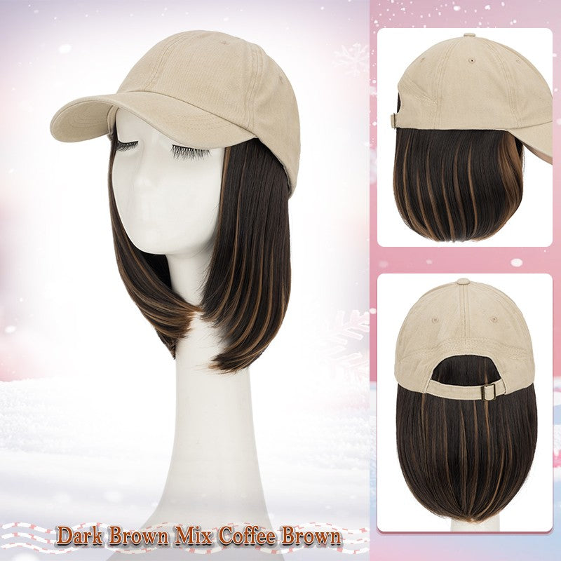 Unisex Wavy Long Hair Beret Cap with Synthetic Hair - Casual Hat Wig