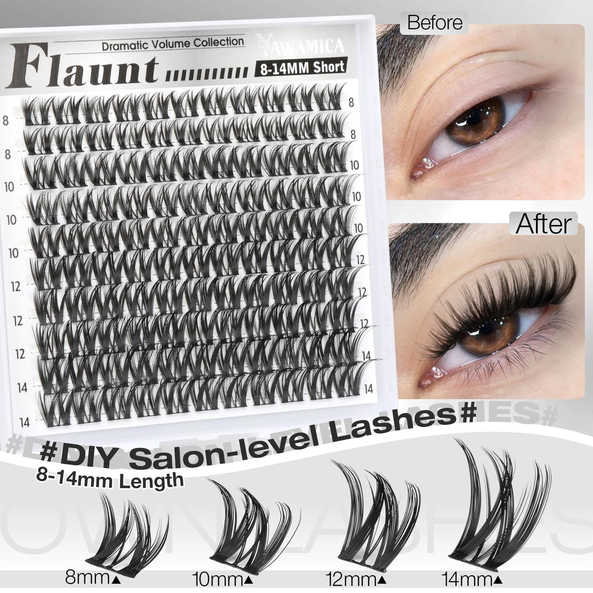 Wispy Cluster Eyelashes 8-14mm 120 Pack - Reusable Faux Lash Extensions
