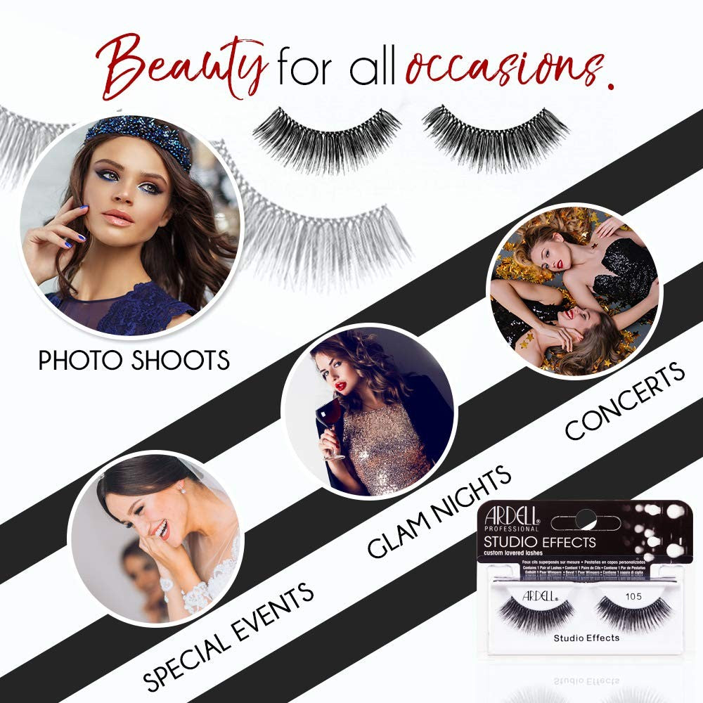 False Eyelashes 105 - Layered Voluminous Dramatic Lash, Black - Pack of 1