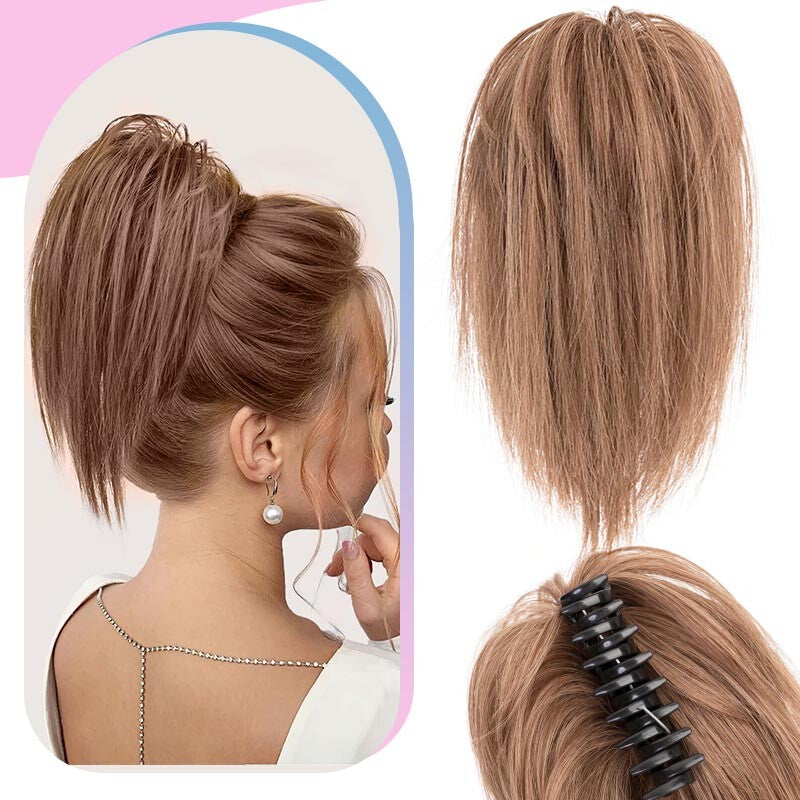Natural Clip-On Messy Bun Hair Piece Claw Clip Hair Extension for Weddings